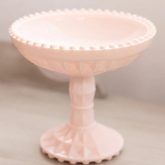 Vintage Jeannette Shell Pink Milk Glass Compote with Beaded Edge - Picture 2 of 4